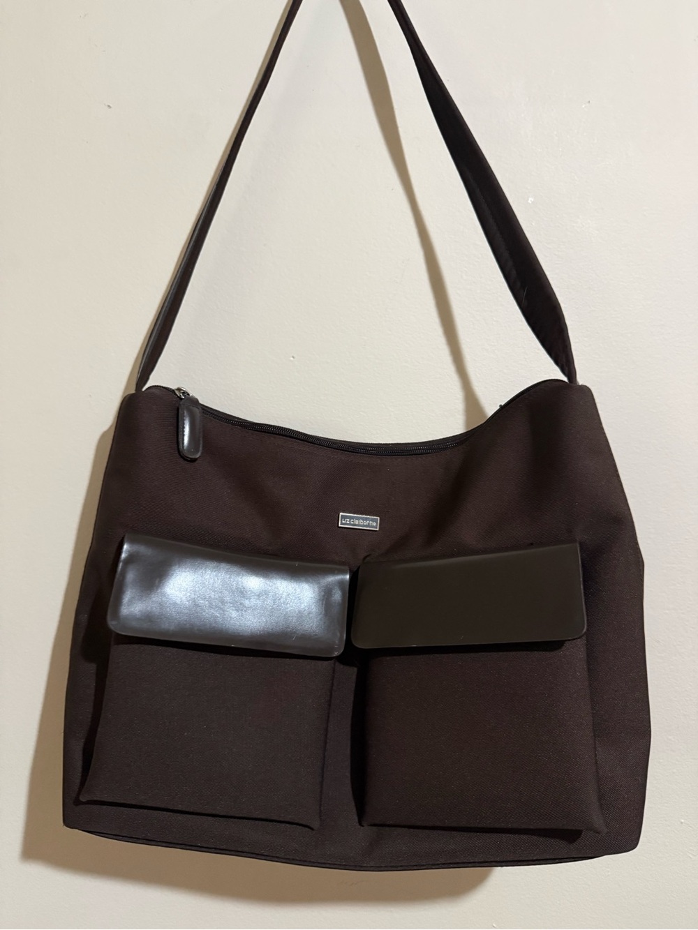 Liz Claiborne Dark Brown Shoulder Bag with Front Flap Pockets